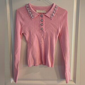 Lizette Collection Pink Long Sleeve Fitted Button Down Shirt